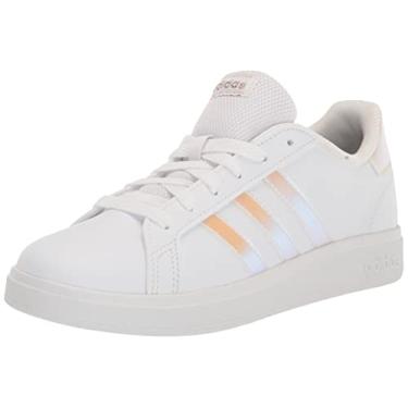 Imagem de adidas Tênis infantil Grand Court 2.0, Branco/iridescente/branco, 14