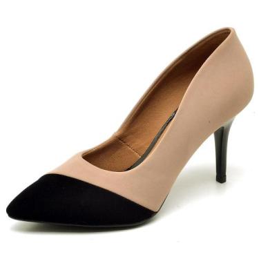 Imagem de Scarpin Casual Salto Alto Feminino Ellas Online Preto/Nude