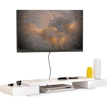 Imagem de Armário flutuante do suporte da tevê, console fixado na parede da tevê, unidade moderna do console da tevê para a sala de estar, quarto com prateleira de armazenamento aberta, c, 110cm