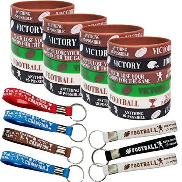 Imagem de CupaPlay 24 peças pulseiras e chaveiros de borracha motivacional de futebol - Super Bowl Sports/lembrancinhas de festa de aniversário de futebol suprimentos decorações presentes prêmio pulseiras de