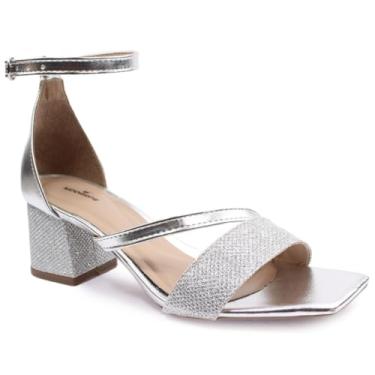 Imagem de Sandália Modarpe Salto Baixo Grosso Brilho Feminina B64 (Prata, BR, Adulto, Numérico, 37)