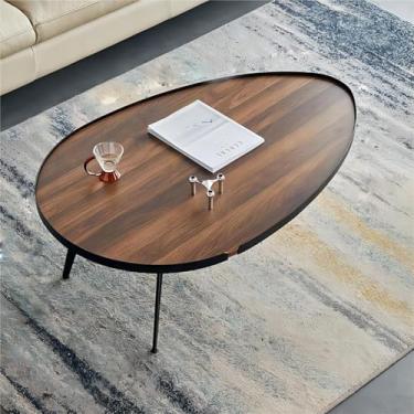 Imagem de Mesa de centro oval pequena com pernas de metal preto, mesa de centro moderna de meados do século, mesa de centro minimalista para sala de estar