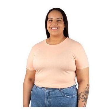 Imagem de Camiseta Feminina Plus Size Lisa Salmão - Usmark