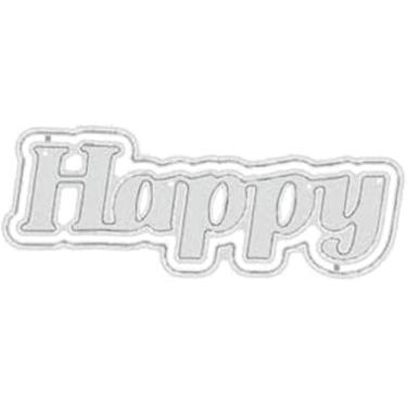 Imagem de Happy Words Die Cut para fazer cartões, palavras de corte de metal, parabéns, cortes, molde de estênceis em relevo para decoração de scrap-booking, casamento, aniversário, cartão de bênção