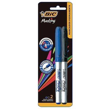 Imagem de Marcador Permanente BIC Marking Ponta Média 1,1mm - com 1 unidade na cor preta e 1 unidade na cor azul.