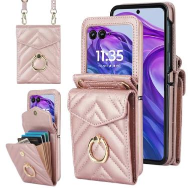 Imagem de Asuwish Capa de telefone para Motorola Razr 2024/Moto Razr 50 capa carteira com anel de bloqueio de RFID, alça de pulso transversal, suporte para cartão de crédito, acessórios para celular Razr2024 5G