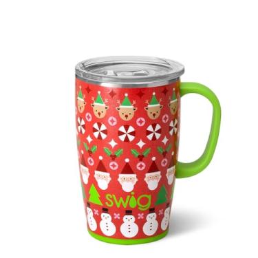 Imagem de Swig Life Caneca de viagem de 510 g, copo isolado com alça e tampa, suporte para copo, pode ser lavado na lava-louças, aço inoxidável, xícara de café de viagem (equipe de Natal)