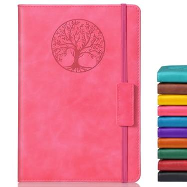 Imagem de Biuwory Caderno pautado para mulheres e homens, 256 páginas A5 de couro de capa dura para escrever, viagens, negócios, trabalho e escola, cadernos pautados na faculdade para anotações, bloco de notas