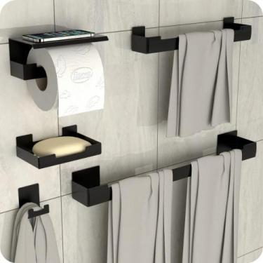 Imagem de Kit Acessórios Para Banheiro Preto Adesivo 5pçs ELG - MetalCromo