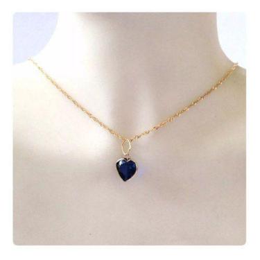 Imagem de Conjunto Cordão Pingente Coração Pedra Azul Safira Ouro 18k - RD Magaz
