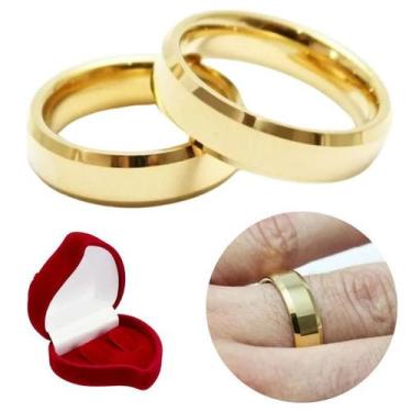Imagem de Aliança Ouro 18k Banhada 6mm Aço Inox Anatômica Par - Aliansa