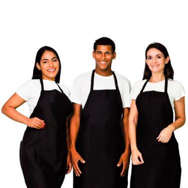 Imagem de Kit 2 Avental Preto Com Bolso Grande Liso Oxford Frontal Lojaloja - Lo