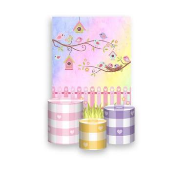 Imagem de Painel De Festa Vertical 1,50 x 2,20 + Trio De Capas Cilindro - Jardim