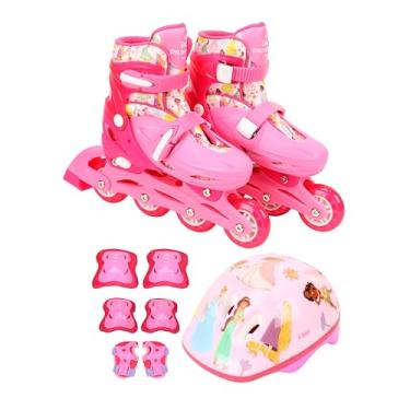 Imagem de BBR Toys Patins 2 em 1 4 Rodas 32/35 com Kit de Proteção Disney Princesas Rosa