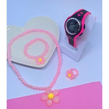 Imagem de Kit Relógio Infantil Digital Menina Cronometro Alarme Calendário Luz L