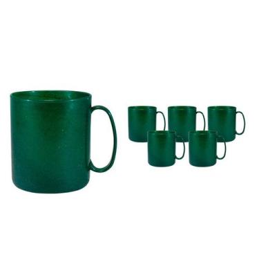 Imagem de Kit 6 Canecas Redonda Fibra Madeira Verde 400Ml - Bb Store