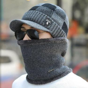 Imagem de Chapéu De Lã Masculino Para Inverno Com Cachecol  - ElaShopp