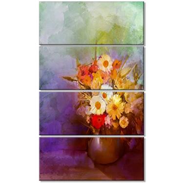 Imagem de Design Art PT14112-28-48-4P Buquê de flores pequenas Aquarela - Arte grande em tela floral, 71 x 122 – 4 painéis iguais