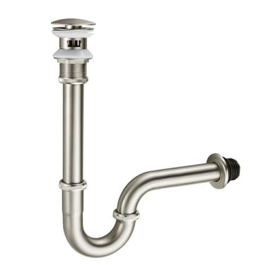 Imagem de MENATT Conjunto completo de rolha em forma de U para pia de banheiro, altura ajustável 1-1/4 conjunto de armadilha de pia para pia de pia com vazamento, níquel escovado