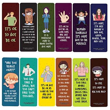 Imagem de Creanoso Marcadores de livro It's Okay Not to Say Okay (10 conjuntos x 6 cartões) – Conjunto de cartas inspiradoras diárias – Cortador de página de livro interessante – Ótimo presente para adultos e