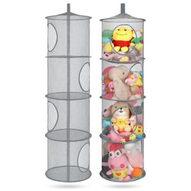 Imagem de coastal rose 2 peças de rede dobrável para bichos de pelúcia ou organizador de rede, 4 compartimentos para pendurar rede de armazenamento de brinquedos para quarto de criança, luvas, chapéus, meias