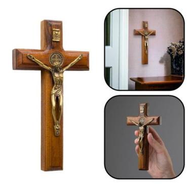 Imagem de Crucifixo Cruz Parede Medalha De São Bento Madeira 17 Cm - FORNECEDOR 