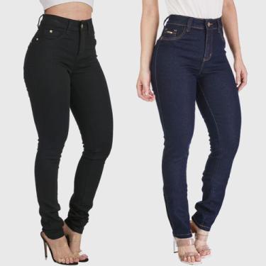 Imagem de Kit 2 Calças Feminina HNO Jeans Skinny Classic Preta e Azul Marinho, 3