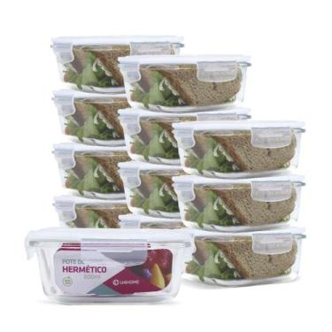 Imagem de Kit 12 Potes Vidro Hermético Trava Quadrado 800ml Marmita - U4HOME