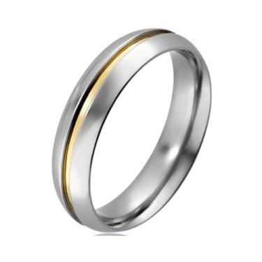 Imagem de Aliança Aço Abaulada Anatômica 5mm Com Filete De Ouro - Erah Joias, 26