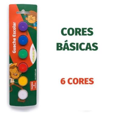 Imagem de Tinta Guache Escolar Kit c/ 6 Cores BásicasTradicionais, Neon ou Metál