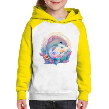 Imagem de Moletom Infantil Golfinho Fofo - Foca na Moda, Branco, Amarelo, 2