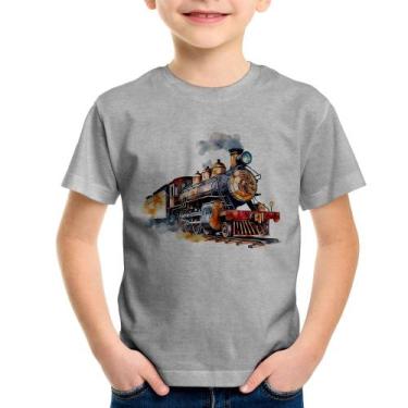 Imagem de Camiseta Infantil Trem Watercolor - Foca na Moda, Cinza, 12
