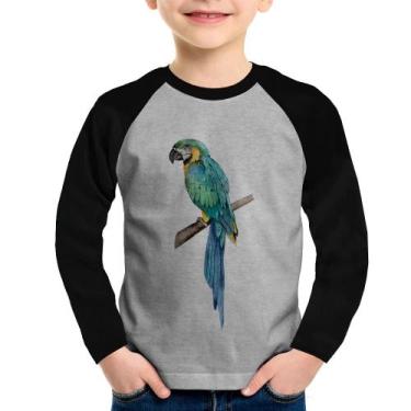 Imagem de Camiseta Raglan Infantil Arara Azul Manga Longa - Foca na Moda, Cinza,