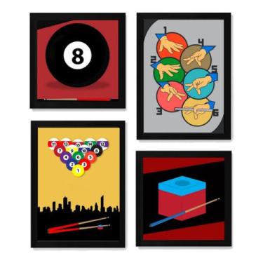 Imagem de 4 Quadros Artes Mesa Sinuca Bilhar Decoração Bar Sala Jogos - Fanarte