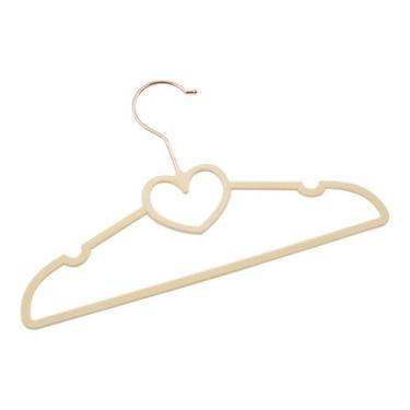 Imagem de Kit 60 Cabides Veludo Bege Gancho Rose Infantil 28cm Coração - ARBORET