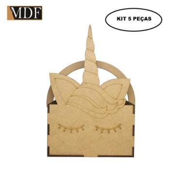 Imagem de Cesta de Unicornio com Alça para Decoração Kit 5 Un. Mdf Madeira - ATA