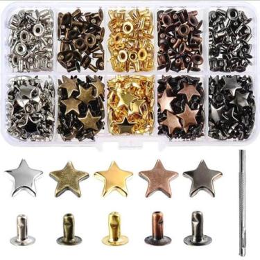 Imagem de Kit Conjunto De Rebites De Couro Duplo Rebite Estrela Metal - Armarinh