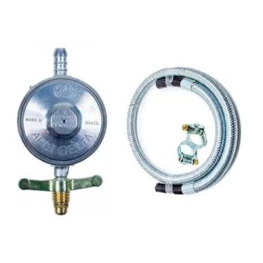 Imagem de Kit Registro Gás 2KG + Mangueira Flexível Malha Aço 1 M - Nasha