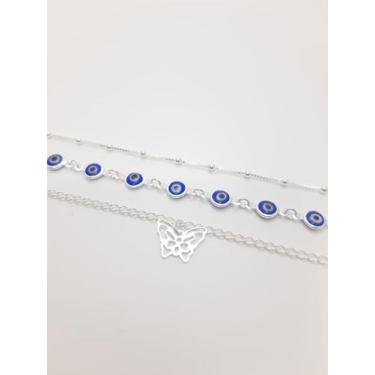 Imagem de Kit Conj. 3 Pulseira Bolinha Olho Grego Borboleta Prata 925 - Lojas La