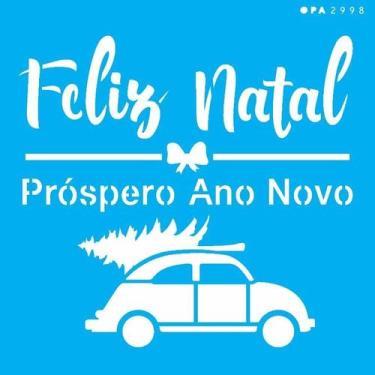 Imagem de Stencil Opa 14 x 14 cm - Feliz Natal Fusca - 2998 - Opa Criando Arte