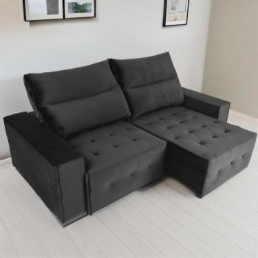 Imagem de Sofá Retrátil e Reclinável Coimbra 2,30m Veludo Preto D28 - SofásWeb