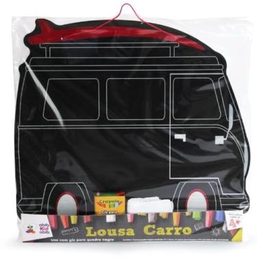Imagem de Lousa Infantil Formato Carro, Quadro Negro com 1 caixa de giz para lousa Crayola 06 cores e um pano de limpeza.