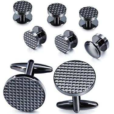 Imagem de Abotoaduras de metal e conjunto de 6 parafusos HAWSON para homens Camisa de smoking - Acessórios de casamento para negócios Preto