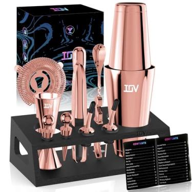 Imagem de IOV Conjunto de Coqueteleira: Kit de Bar de Mixologia de 12 Peças, Shaker Boston de 18 Onças e 28 Onças, Utensílios para Misturar Bebidas Em Casa com Livreto de Receitas e Suporte, (, Ouro Rosa)