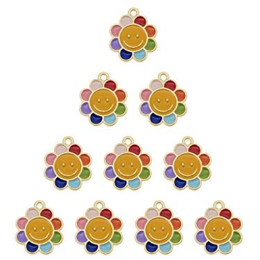 Imagem de 30 peças, flor esmaltada, margarida, sorriso, rosto feliz, berloque para fazer joias, artesanato, decoração faça você mesmo, estilo de fada infantil, Esmalte, Sem Pedra Preciosa