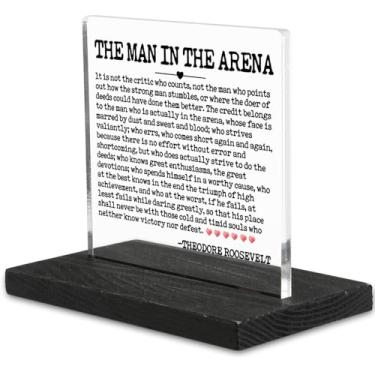 Imagem de Placa de decoração The Man In The Arena, citação inspiradora presente de decoração de mesa de escritório para homens, colega de trabalho, empregado amigo, presentes motivacionais para homens, meninos,