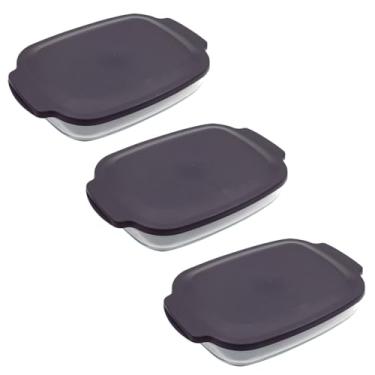 Imagem de Conjunto De Assadeiras De Vidro, 3 Peças, Refratário Retangular De 2,7 Litros Para Servir Travessa Com Tampa Plástica Resistente Sobremesa E Assados Escritex