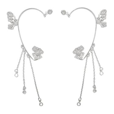 Imagem de Brincos femininos de pressão com gancho sem piercing rosa flor de orelha clipe de osso borboleta 2 peças, Zinco, Zircônia