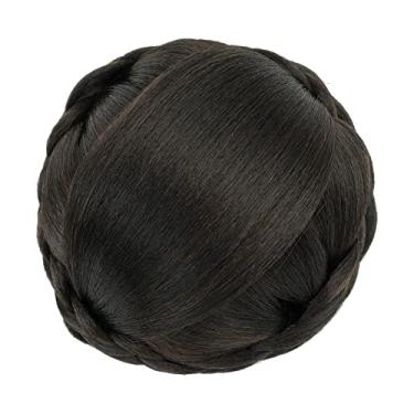 Imagem de IMISSU Capa de cabelo de dançarina de chignon trançado tamanho pequeno apliques de cabelo scrunchies coque peruca updo (M1 Chocolate marrom)