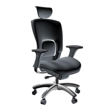 Imagem de GM Seating Ergolux Cadeira executiva de couro legítimo com base cromada e apoio de cabeça, preta